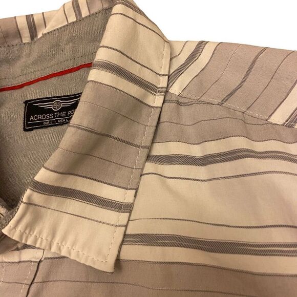 Across The Pond Gray and White‎ Striped Button Down Shirt Size L - Picture 3 of 13